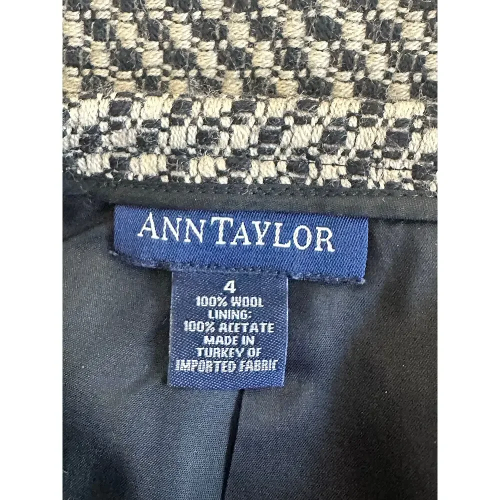 Women's Ann Taylor Wool Check Pencil Skirt Tan Black Size 4 Lined‎